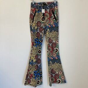 Boho Mixed Animal Print Flare Pants Med Festival Geometric Maximalist